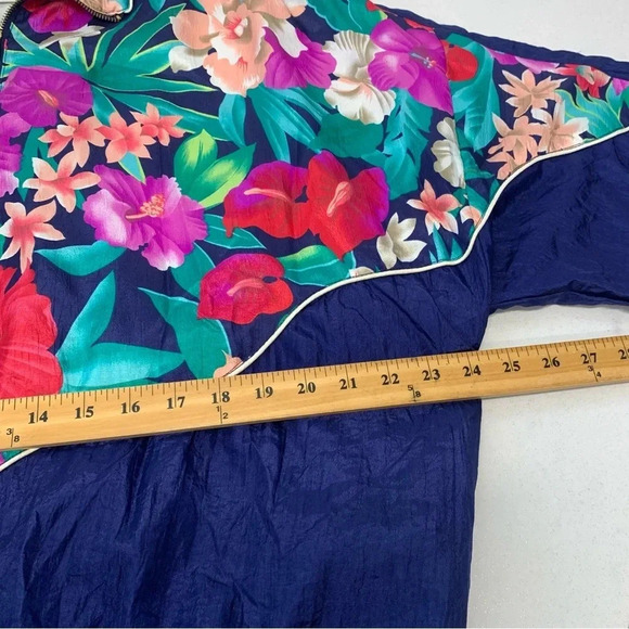 Womans Windbreaker Nylon Jacket XL  90s‎ Track Floral Colorful Full Zip Pockets - Picture 12 of 12
